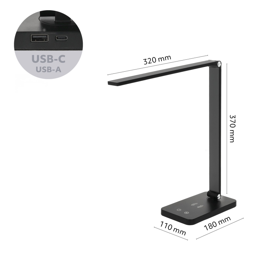 Brilagi - LED Stmívatelná dotyková stolní lampa s bezdrátovým nabíjením QI MODO CHARGE LED/7W/5V 3000/4000/6000K černá