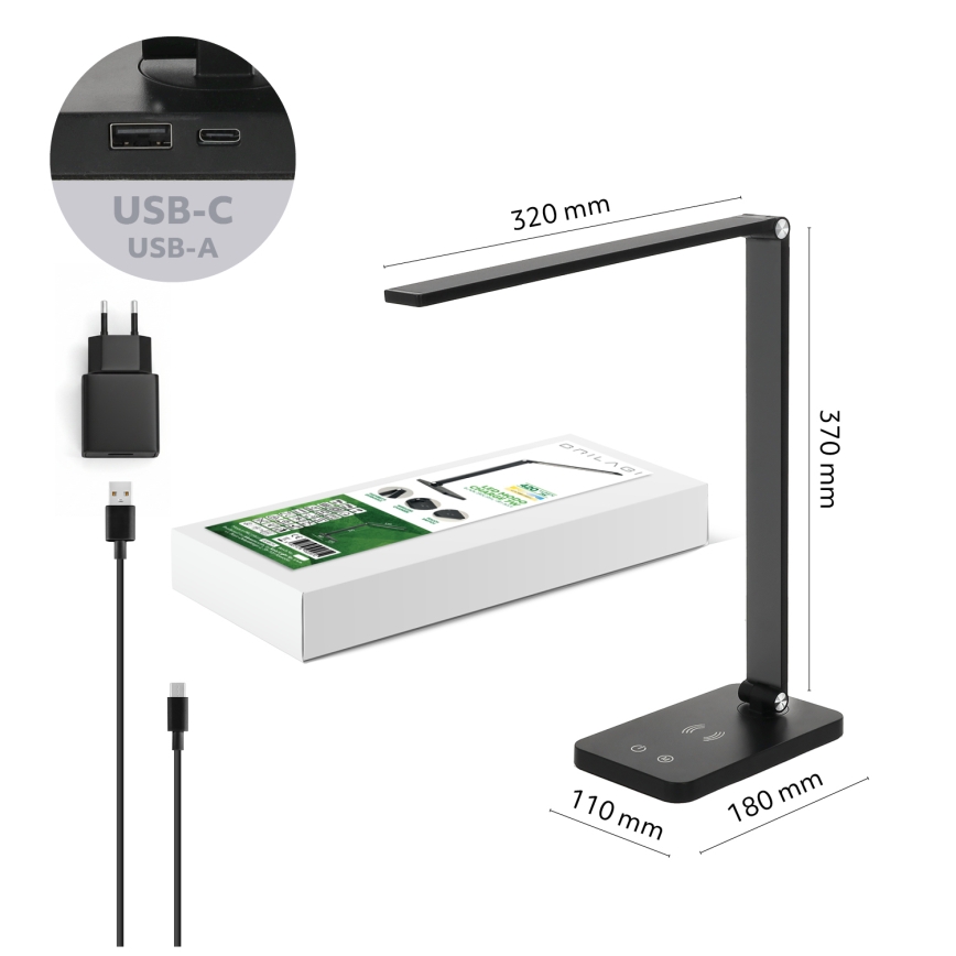 BRILAGI - LED Stmívatelná dotyková stolní lampa s bezdrátovým nabíjením QI MODO CHARGE LED/7W/5V 3000/4000/6000K černá