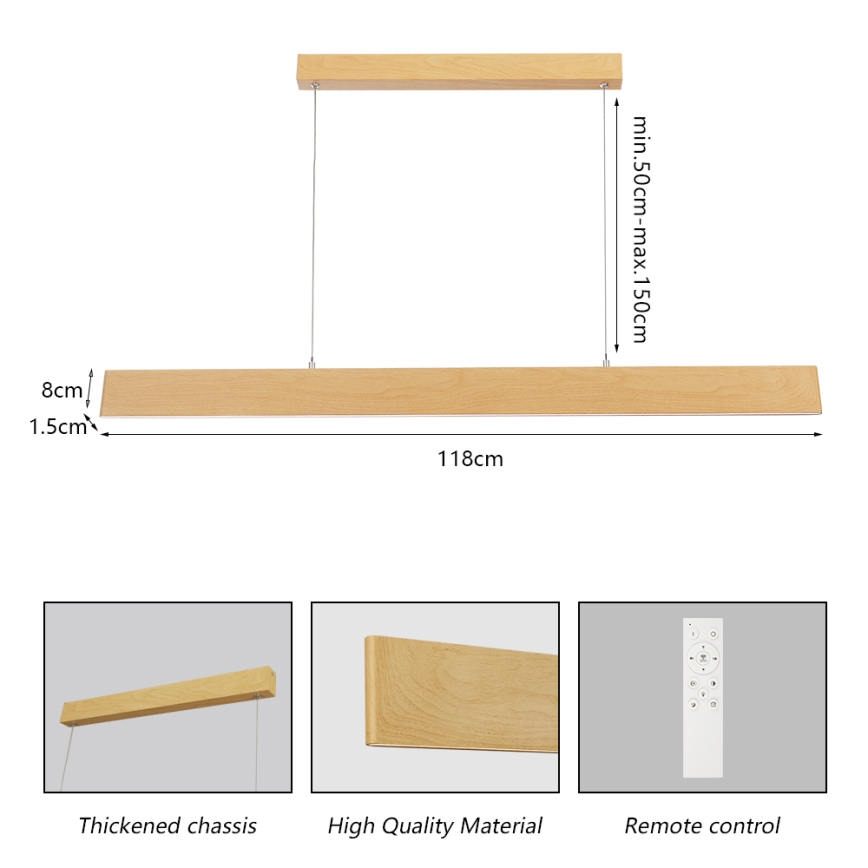 Brilagi - LED Stmívatelný lustr na lanku SLIMLINE LED/40W/230V 3000-6000K dekor dubu + dálkové ovládání