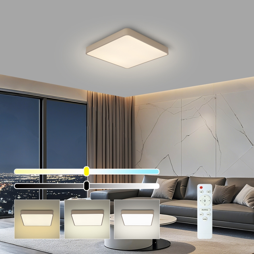 Brilagi - LED Stmívatelné stropní svítidlo POOL SQUARE LED/36W/230V 3000-6000K 40x40 cm béžová + dálkové ovládání