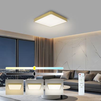 Brilagi - LED Stmívatelné stropní svítidlo POOL SQUARE LED/36W/230V 3000-6000K 40x40 cm zlatá + dálkové ovládání