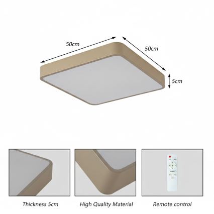 Brilagi - LED Stmívatelné stropní svítidlo POOL SQUARE LED/48W/230V 3000-6000K 50x50 cm béžová + dálkové ovládání