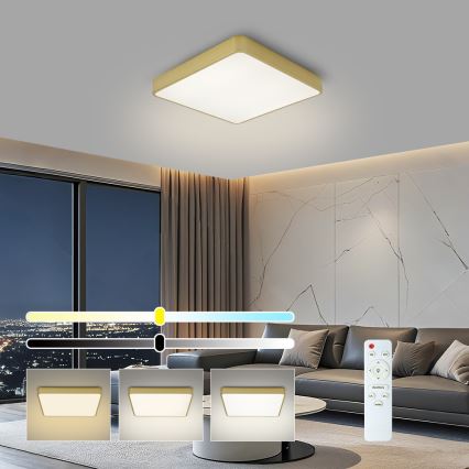 Brilagi - LED Stmívatelné stropní svítidlo POOL SQUARE LED/48W/230V 3000-6000K 50x50 cm zlatá + dálkové ovládání