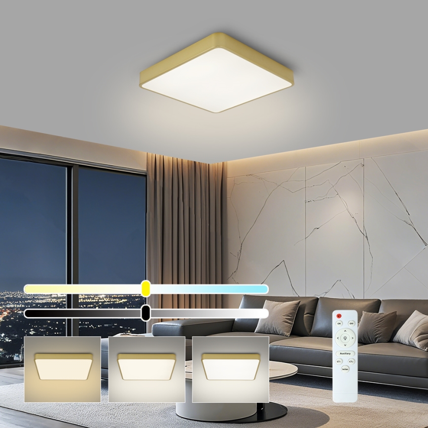 Brilagi - LED Stmívatelné stropní svítidlo POOL SQUARE LED/48W/230V 3000-6000K 50x50 cm zlatá + dálkové ovládání
