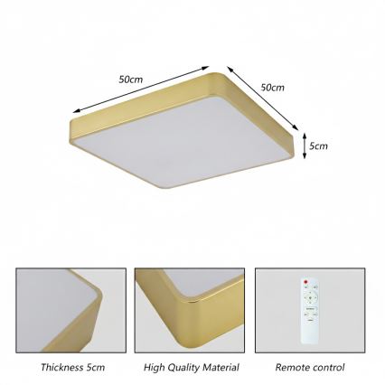 Brilagi - LED Stmívatelné stropní svítidlo POOL SQUARE LED/48W/230V 3000-6000K 50x50 cm zlatá + dálkové ovládání