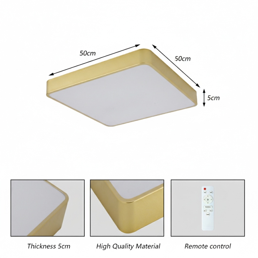 Brilagi - LED Stmívatelné stropní svítidlo POOL SQUARE LED/48W/230V 3000-6000K 50x50 cm zlatá + dálkové ovládání