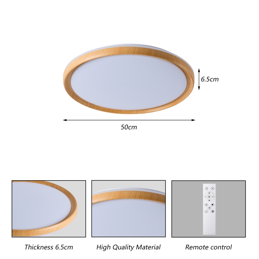BRILAGI - LED Stmívatelné stropní svítidlo RIVO LED/72W/230V 3000-6000K dekor dřeva pr. 50 cm + dálkové ovládání