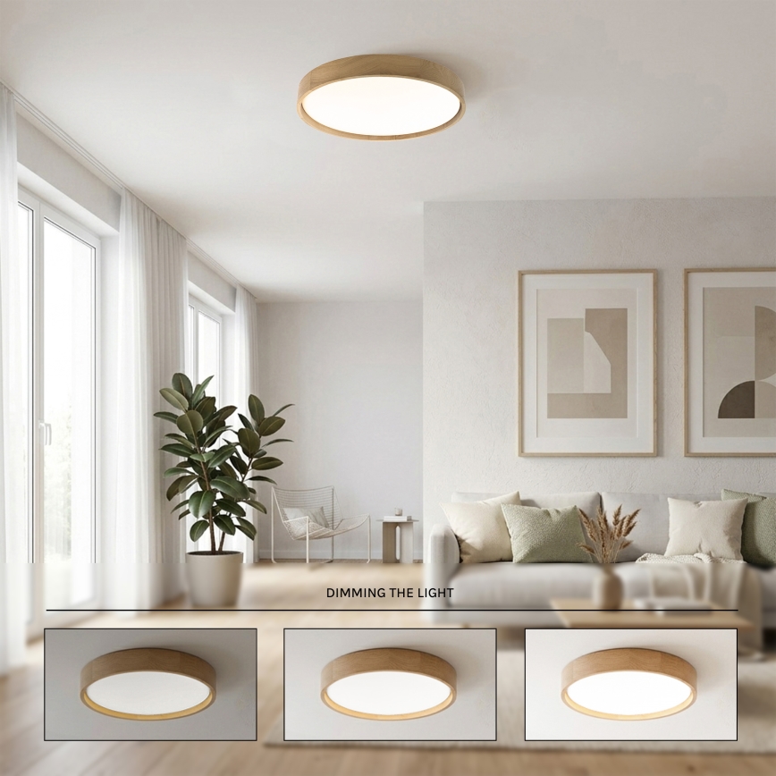 Brilagi - LED Stmívatelné stropní svítidlo MANAROLA REMOTE LED/36W/230V 3000-6500K pr. 51 cm dub + dálkové ovládání