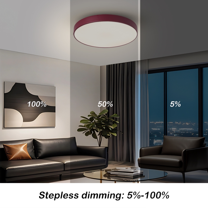 Brilagi - LED Stmívatelné stropní svítidlo POOL LED/48W/230V 3000-6000K pr. 40 cm burgundy + dálkové ovládání