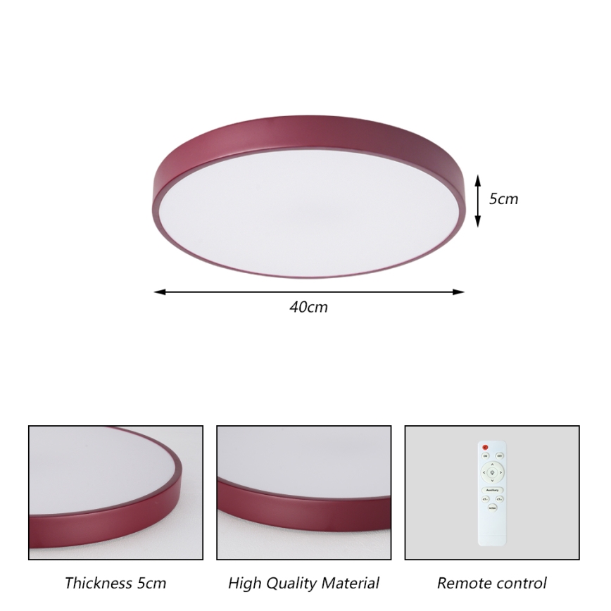 Brilagi - LED Stmívatelné stropní svítidlo POOL LED/48W/230V 3000-6000K pr. 40 cm burgundy + dálkové ovládání