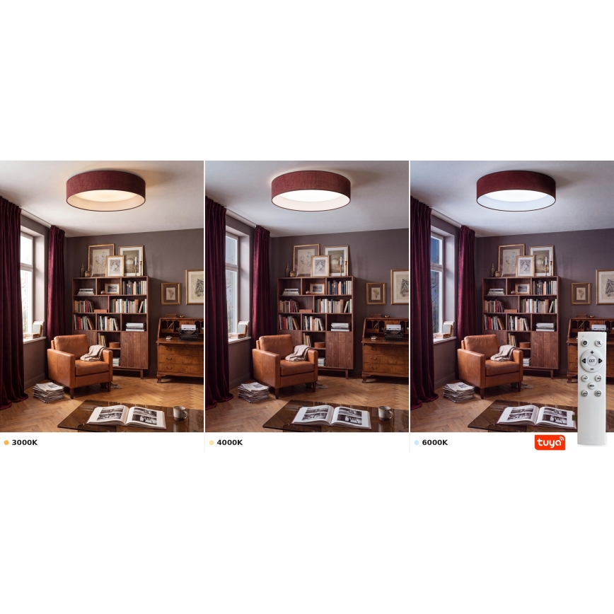 Brilagi - LED Stmívatelné stropní svítidlo VELVET SMARTIX LED/36W/230V 3000-6000K pr. 55 cm vínová Wi-Fi Tuya Beacon + dálkové ovládání