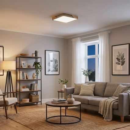 BRILAGI - LED Stmívatelné stropní svítidlo PILANA SQUARE LED/48W/230V 3000-6500K dub/béžová 42x42 cm + dálkové ovládání