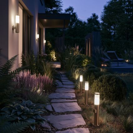 BRILAGI - LED Stmívatelná venkovní lampa se zásuvkou ELIA 1xE27/6W/230V 2700-6500K IP44 Wi-Fi 50 cm matný chrom