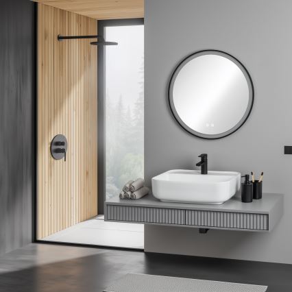 Brilagi - LED Koupelnové vyhřívané zrcadlo ALU PRO LED/18W/230V pr. 60 cm černá IP44 CRI 90 stmívatelné + CCT