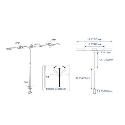 Brilagi - LED Stmívatelná dotyková stolní lampa s klipem VARIO LED/24W/230V 3000-6500K CRI 92 černá