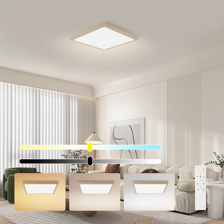 Brilagi - LED Stmívatelné koupelnové stropní svítidlo FRAME SMART LED/50W/230V 60x60 cm 3000-6000K IP44 béžová + dálkové ovládání
