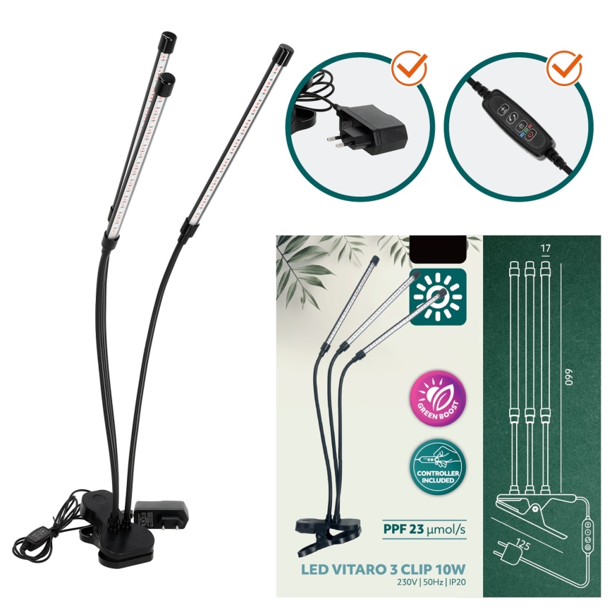 Brilagi - LED Stmívatelná flexibilní stolní lampa s klipem pro pěstování rostlin VITABLOOM 3xLED/10W/230V černá