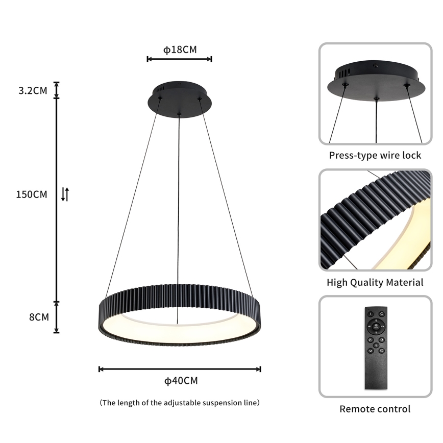 Brilagi - LED Stmívatelný lustr na lanku FALCON MODERN LED/30W/230V 3000-6500K pr. 40 cm černá + dálkové ovládání