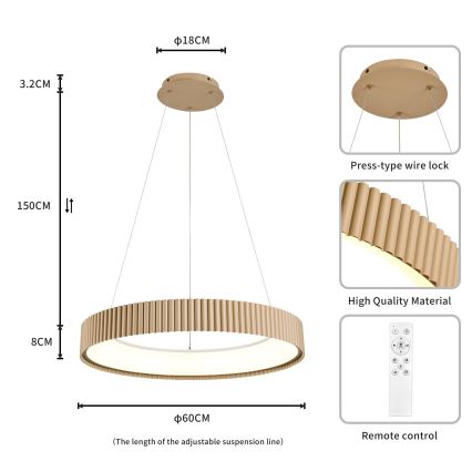 Brilagi - LED Stmívatelný lustr na lanku FALCON MODERN LED/54W/230V 3000-6500K pr. 60 cm béžová + dálkové ovládání