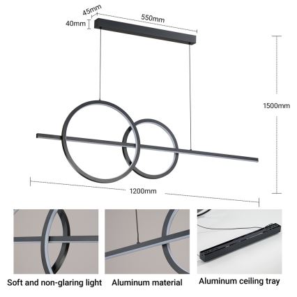 BRILAGI - LED Stmívatelný lustr na lanku SIGNATURE LED/53W/230V 3000-6000K 120 cm černá + dálkové ovládání