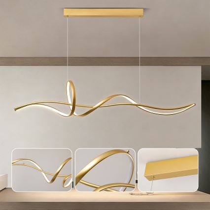 Brilagi - LED Stmívatelný lustr na lanku SIGNATURE LED/55W/230V 3000-6000K 120x23 cm zlatá + dálkové ovládání