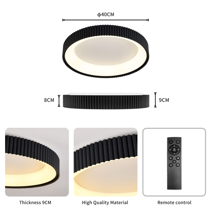 Brilagi - LED Stmívatelné stropní svítidlo FALCON MODERN LED/30W/230V 3000-6500K pr. 40 cm černá + dálkové ovládání