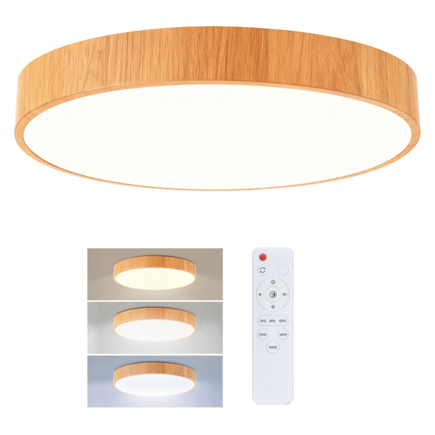 Brilagi - LED Stmívatelné stropní svítidlo POOL LED/50W/230V 3000-6000K pr. 40 cm dekor dřeva + dálkové ovládání