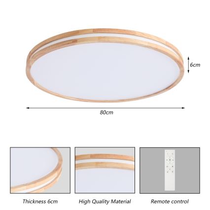 Brilagi - LED Stmívatelné stropní svítidlo MOLINA LED/100W/230V 3000-6000K dub pr. 80 cm + dálkové ovládání