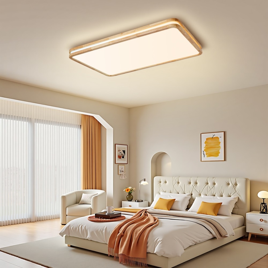 Brilagi - LED Stmívatelné stropní svítidlo MOLINA SQUARE LED/128W/230V 3000-6000K dub 90x60 cm + dálkové ovládání
