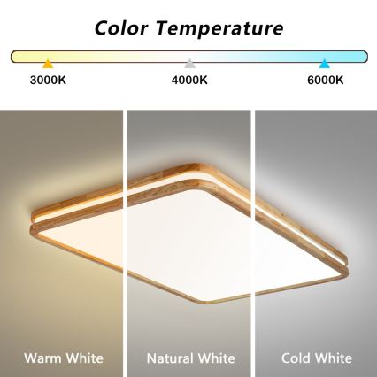 Brilagi - LED Stmívatelné stropní svítidlo MOLINA SQUARE LED/128W/230V 3000-6000K dub 90x60 cm + dálkové ovládání