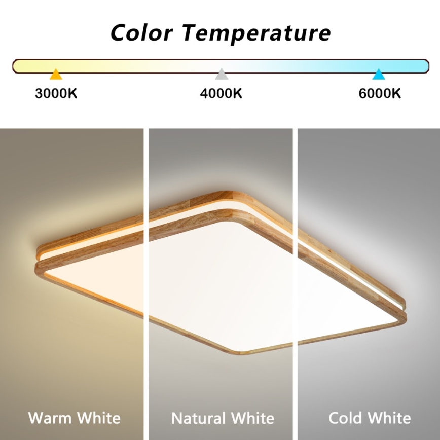 Brilagi - LED Stmívatelné stropní svítidlo MOLINA SQUARE LED/128W/230V 3000-6000K dub 90x60 cm + dálkové ovládání