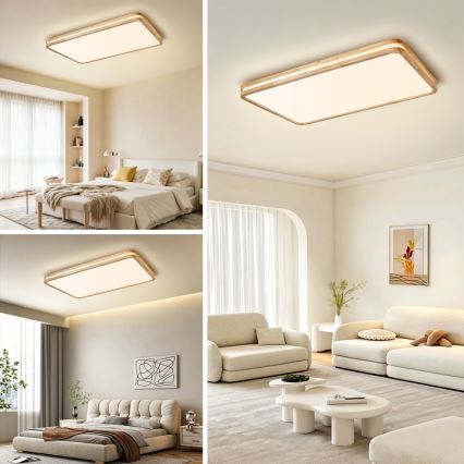 Brilagi - LED Stmívatelné stropní svítidlo MOLINA SQUARE LED/128W/230V 3000-6000K dub 90x60 cm + dálkové ovládání