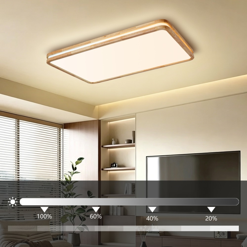 Brilagi - LED Stmívatelné stropní svítidlo MOLINA SQUARE LED/128W/230V 3000-6000K dub 90x60 cm + dálkové ovládání
