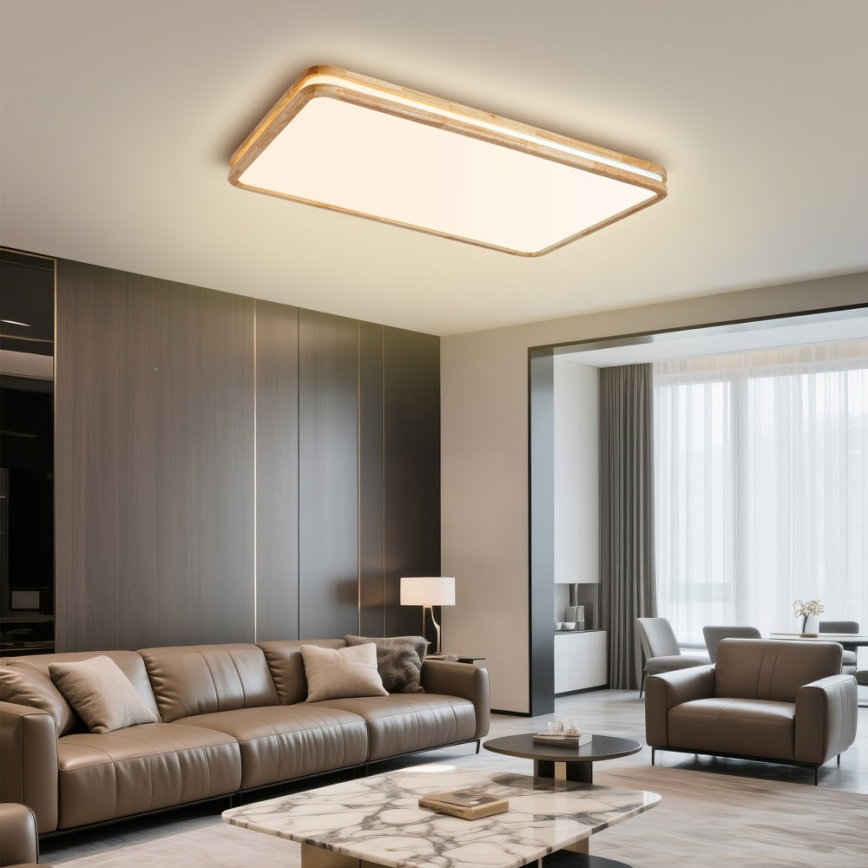 Brilagi - LED Stmívatelné stropní svítidlo MOLINA SQUARE LED/128W/230V 3000-6000K dub 90x60 cm + dálkové ovládání