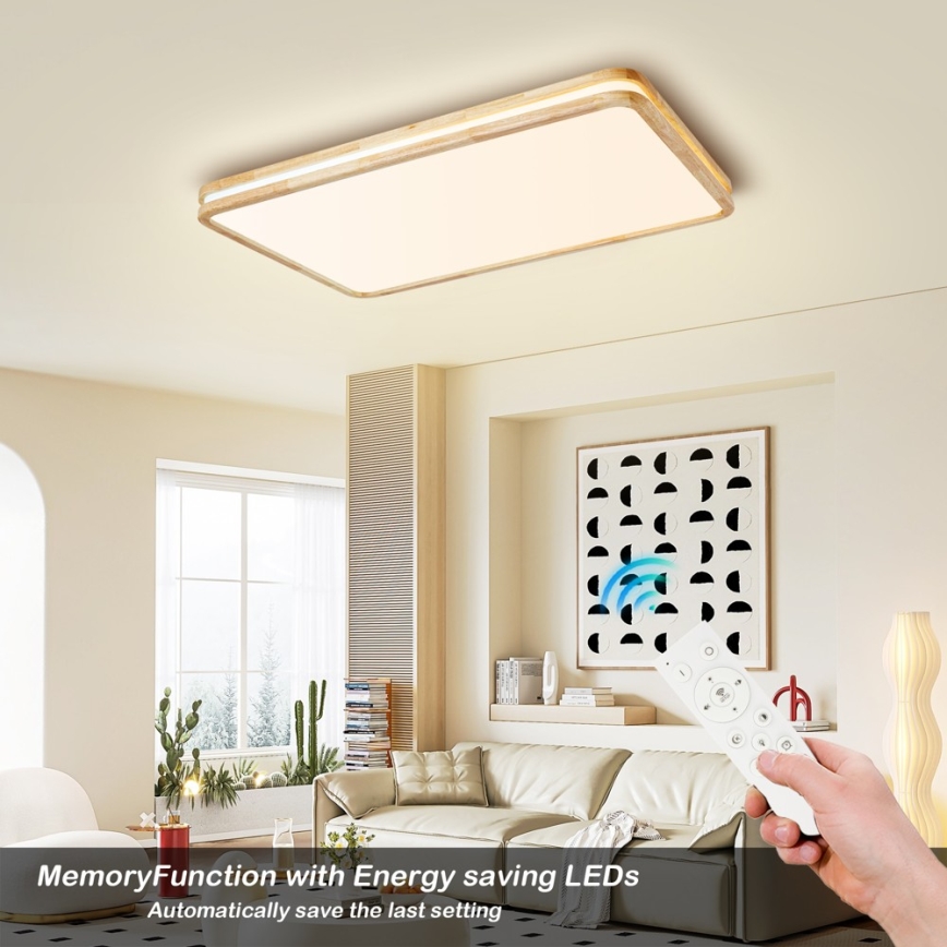 Brilagi - LED Stmívatelné stropní svítidlo MOLINA SQUARE LED/128W/230V 3000-6000K dub 90x60 cm + dálkové ovládání