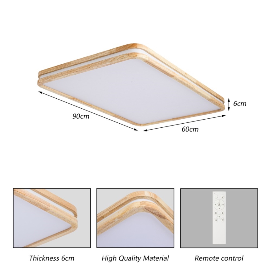 Brilagi - LED Stmívatelné stropní svítidlo MOLINA SQUARE LED/128W/230V 3000-6000K dub 90x60 cm + dálkové ovládání