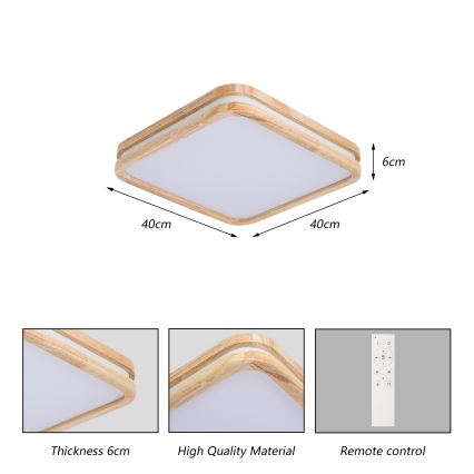 Brilagi - LED Stmívatelné stropní svítidlo MOLINA SQUARE LED/48W/230V 3000-6000K dub 40x40 cm + dálkové ovládání