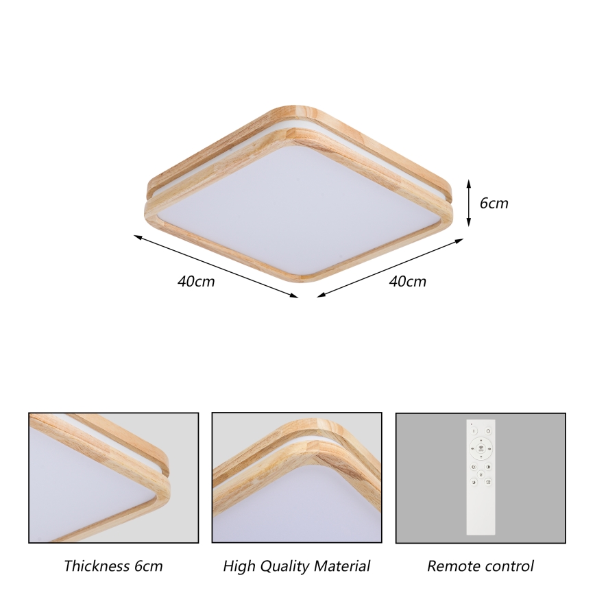 Brilagi - LED Stmívatelné stropní svítidlo MOLINA SQUARE LED/48W/230V 3000-6000K dub 40x40 cm + dálkové ovládání