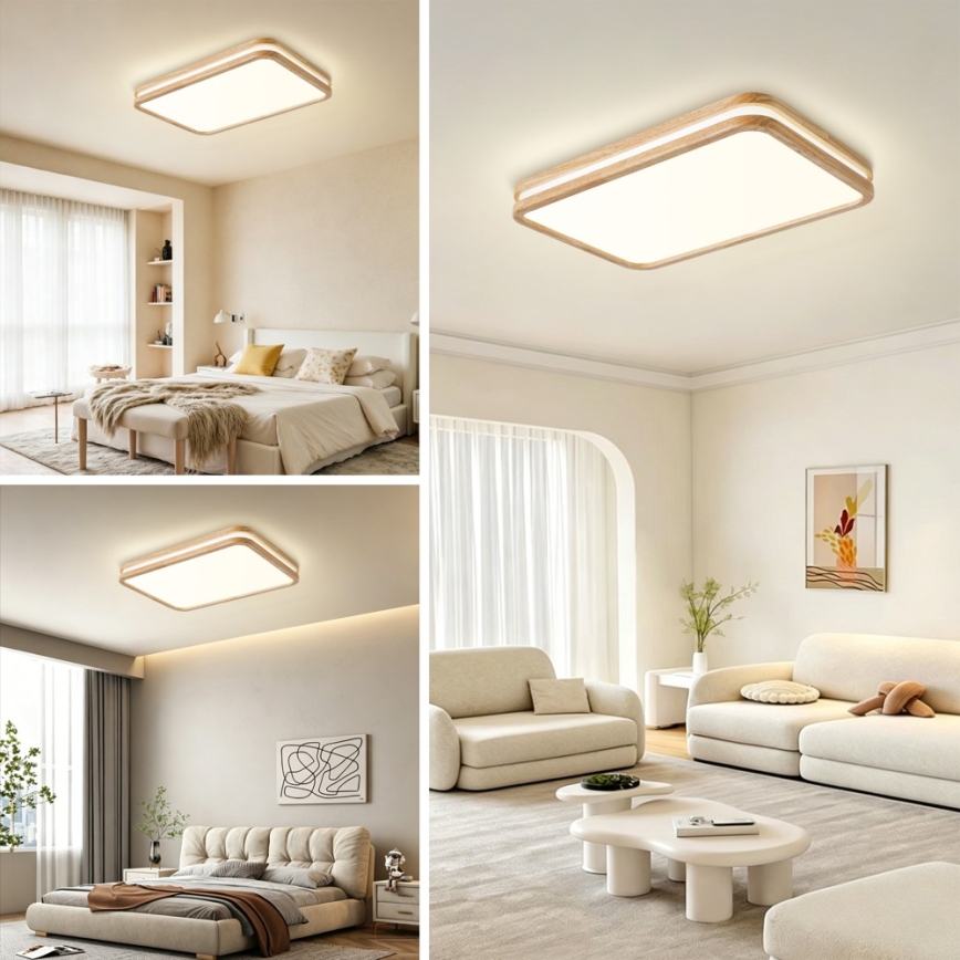 Brilagi - LED Stmívatelné stropní svítidlo MOLINA SQUARE LED/54W/230V 3000-6000K dub 60x40 cm + dálkové ovládání