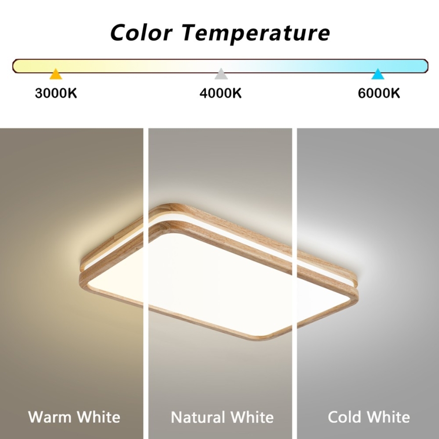 Brilagi - LED Stmívatelné stropní svítidlo MOLINA SQUARE LED/54W/230V 3000-6000K dub 60x40 cm + dálkové ovládání