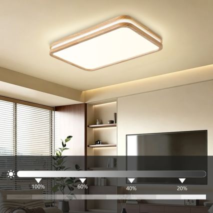 Brilagi - LED Stmívatelné stropní svítidlo MOLINA SQUARE LED/54W/230V 3000-6000K dub 60x40 cm + dálkové ovládání
