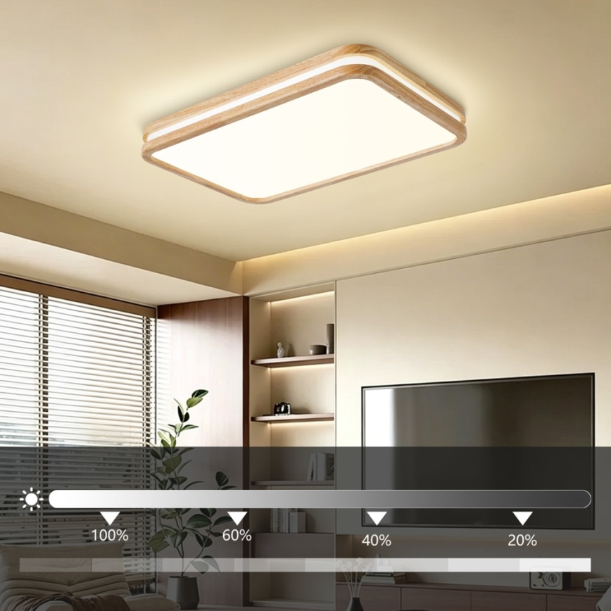 Brilagi - LED Stmívatelné stropní svítidlo MOLINA SQUARE LED/54W/230V 3000-6000K dub 60x40 cm + dálkové ovládání