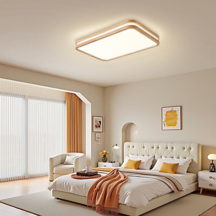 Brilagi - LED Stmívatelné stropní svítidlo MOLINA SQUARE LED/54W/230V 3000-6000K dub 60x40 cm + dálkové ovládání