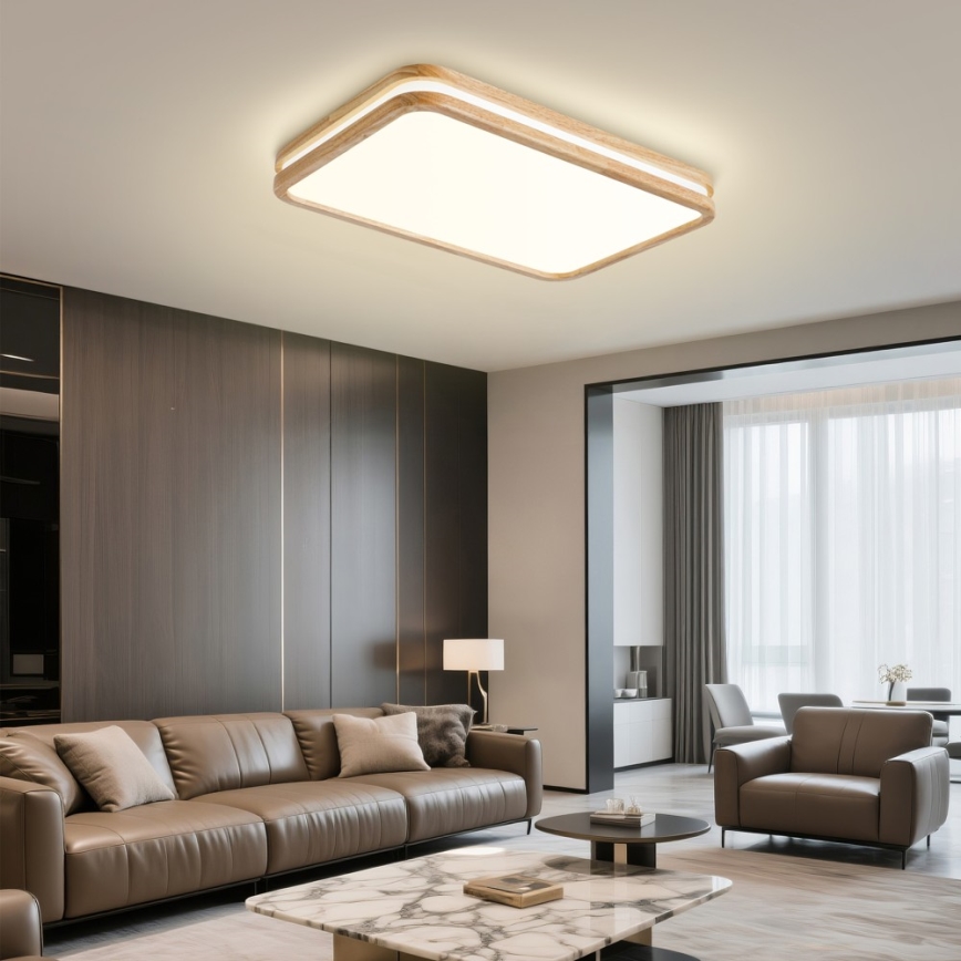 Brilagi - LED Stmívatelné stropní svítidlo MOLINA SQUARE LED/54W/230V 3000-6000K dub 60x40 cm + dálkové ovládání