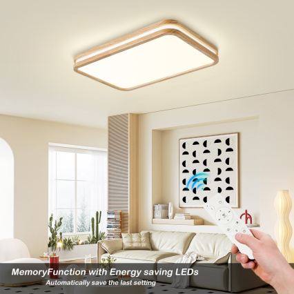 Brilagi - LED Stmívatelné stropní svítidlo MOLINA SQUARE LED/54W/230V 3000-6000K dub 60x40 cm + dálkové ovládání