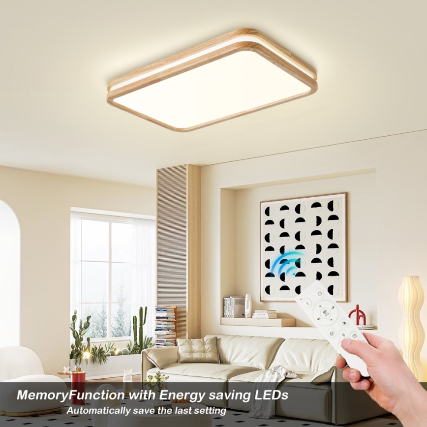 Brilagi - LED Stmívatelné stropní svítidlo MOLINA SQUARE LED/54W/230V 3000-6000K dub 60x40 cm + dálkové ovládání