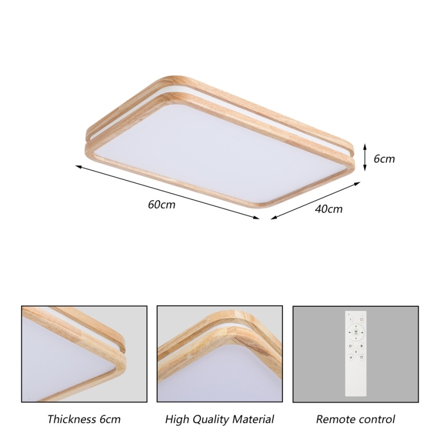 Brilagi - LED Stmívatelné stropní svítidlo MOLINA SQUARE LED/54W/230V 3000-6000K dub 60x40 cm + dálkové ovládání