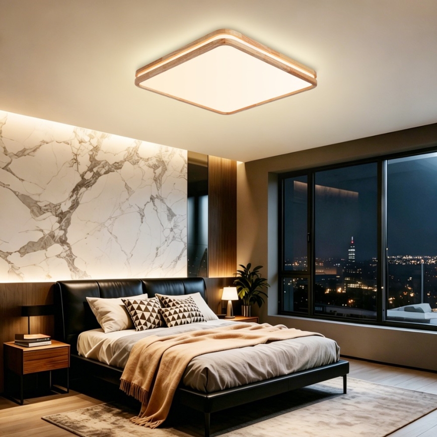 Brilagi - LED Stmívatelné stropní svítidlo MOLINA SQUARE LED/80W/230V 3000-6000K dub 60x60 cm + dálkové ovládání