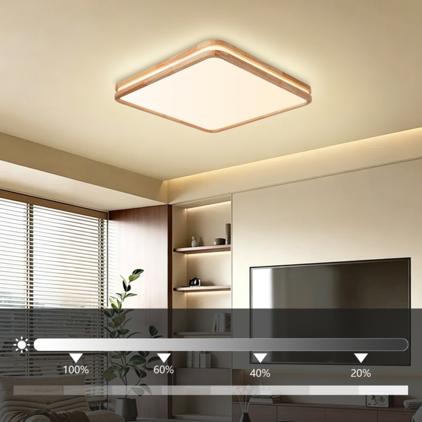 Brilagi - LED Stmívatelné stropní svítidlo MOLINA SQUARE LED/80W/230V 3000-6000K dub 60x60 cm + dálkové ovládání