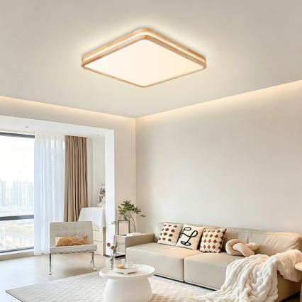 Brilagi - LED Stmívatelné stropní svítidlo MOLINA SQUARE LED/80W/230V 3000-6000K dub 60x60 cm + dálkové ovládání